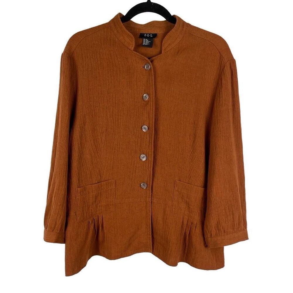 Vintage R.Q.T. Burnt Orange Linen Blend Button Down Blouse - Women’s‎ XL